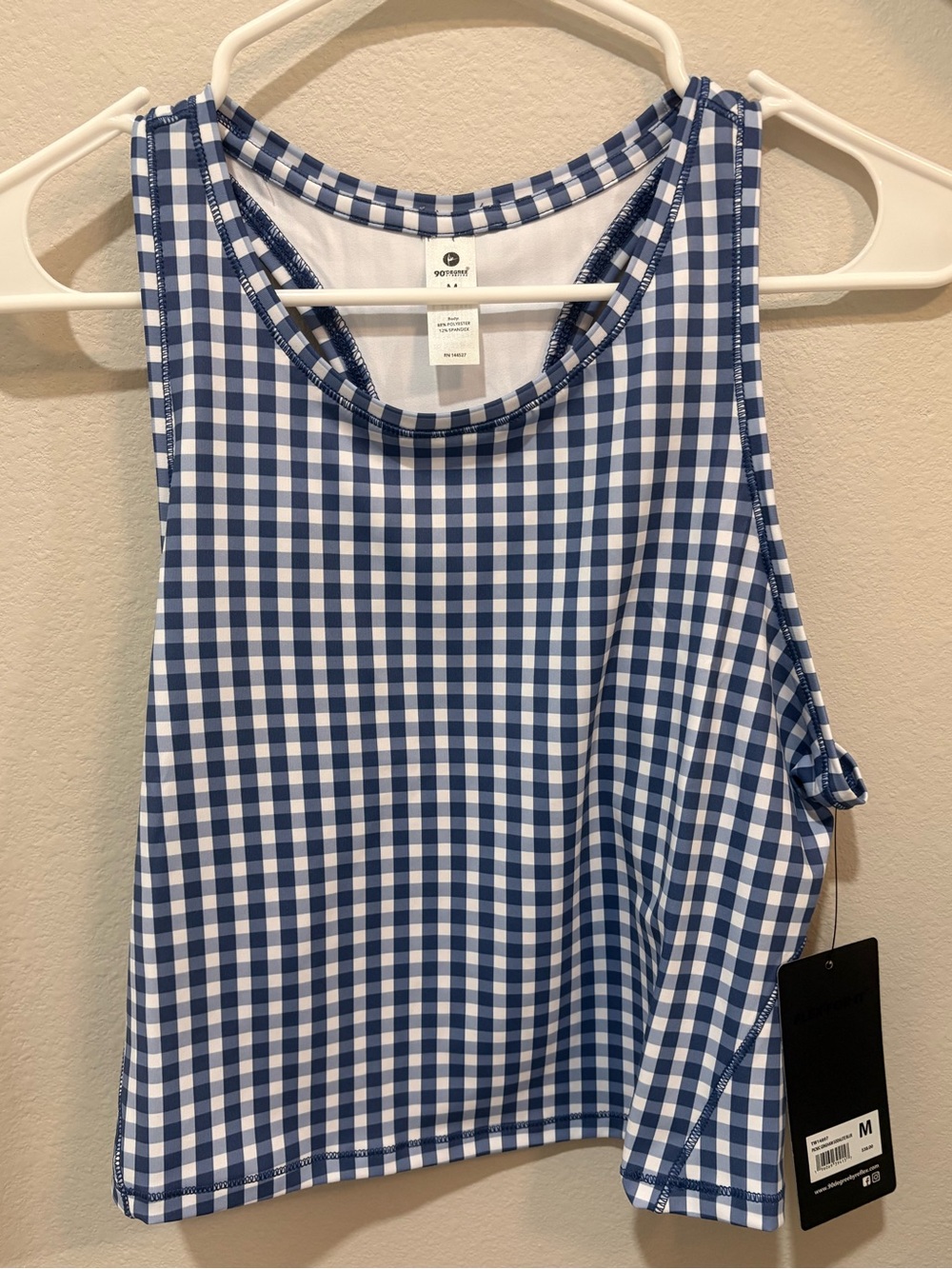 90 Degree By Reflex Blue and White Gingham Tank Top Size M - New